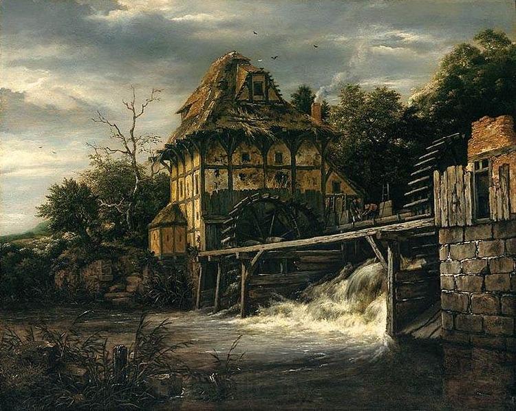 Jacob Isaacksz. van Ruisdael Two Undershot Watermills with Men Opening a Sluice Spain oil painting art